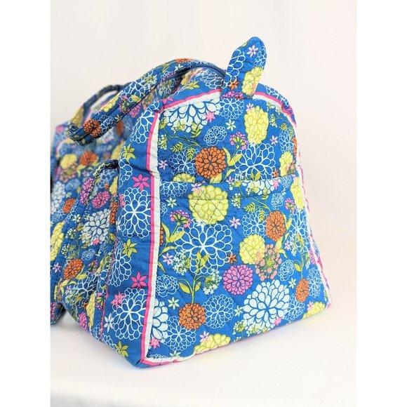Large Quilted Duffel Fabric Tote Bag 19"x10"x10" Blue Floral Large Carry-On Bag - Picture 4 of 6
